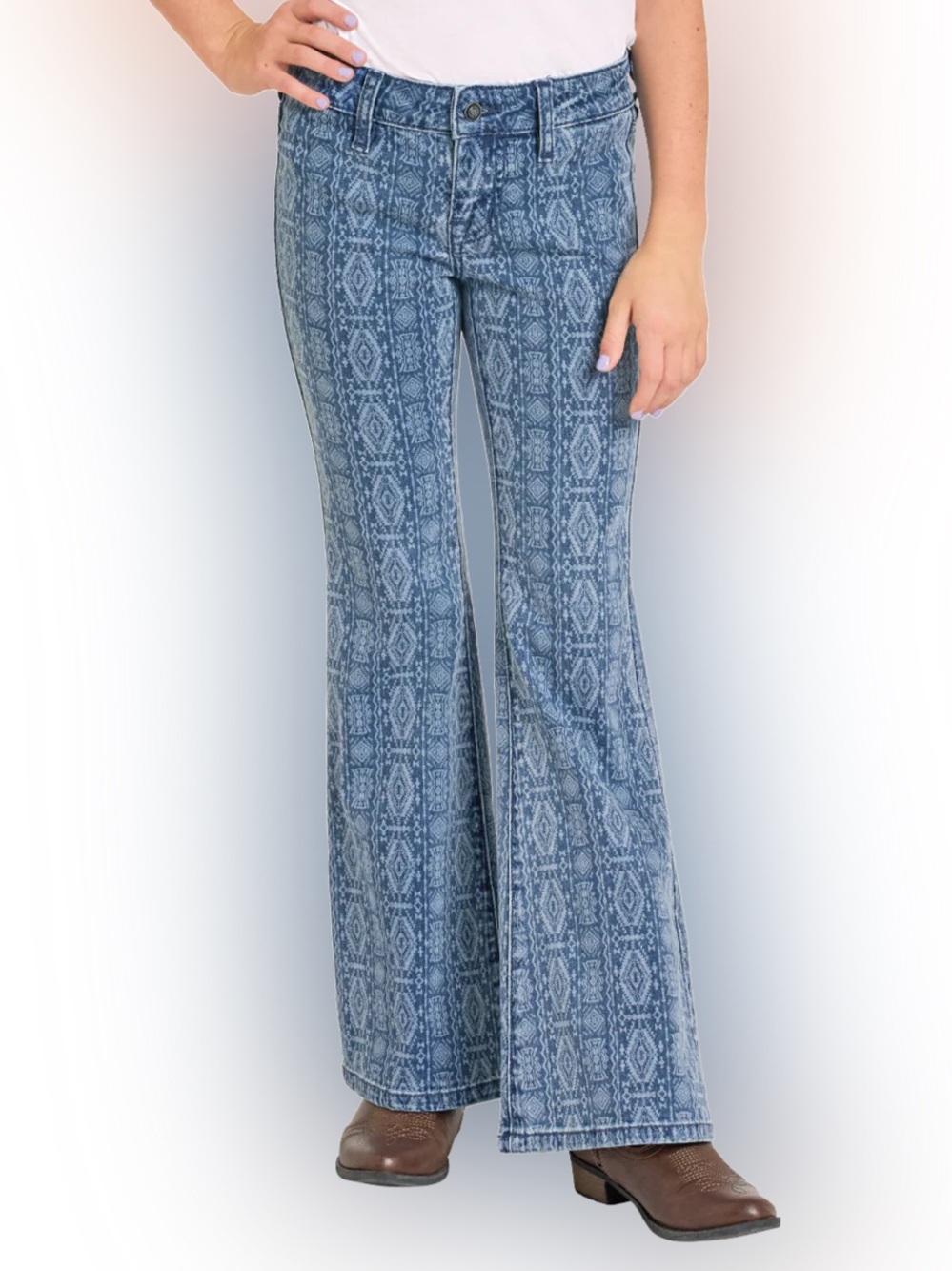 Rock&Roll Denim Blue Patterned Flare Jeans - Women